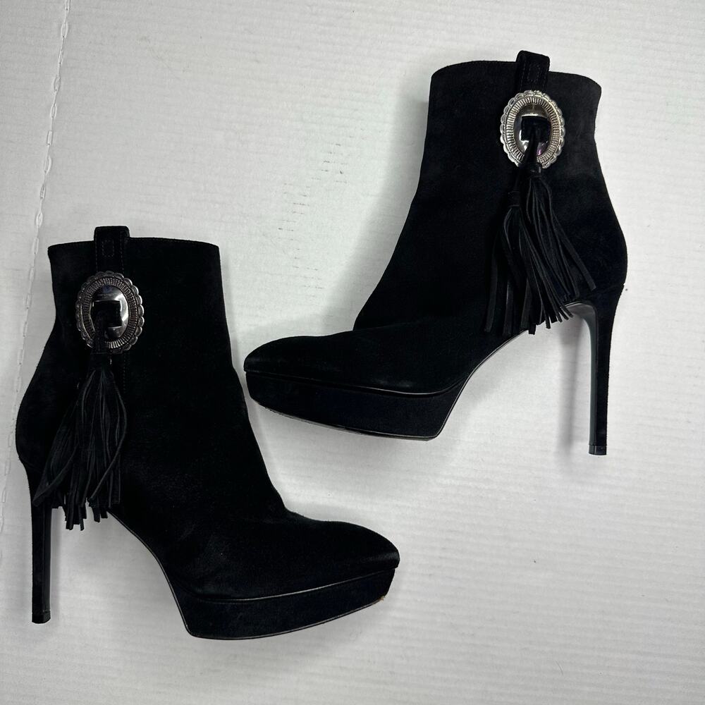 Sz 38 Saint Laurent Janis 105 Western Buckle Concho Ankle Boots Black Booties - Picture 3 of 10